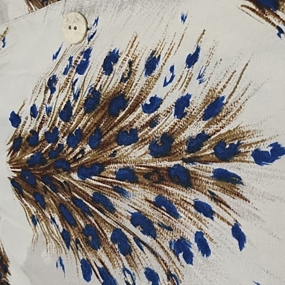 Teddi women's top button down short sleeve cream & brown Size: L - Picture 3 of 5